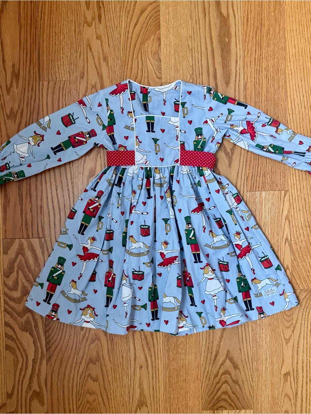 Girls Light Blue Nutcracker Print Long-Sleeve Dress